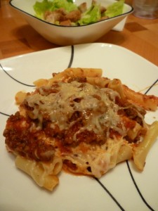 Company Baked Ziti with salad