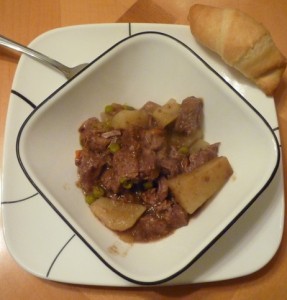 Beef Stew with Vegetables, served with a crescent roll