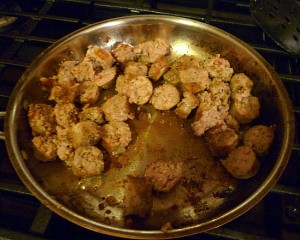 My sausage. As you can see I had to cut it up while cooking it to try to get it to cook through.