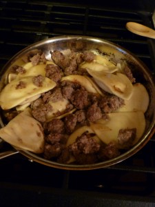 Everything combined and cooking