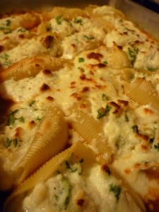 Spinach and Ricotta Stuffed Shells fresh from the oven