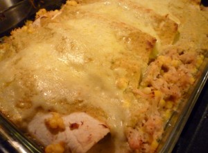 Chicken Enchiladas Verdes fresh from the oven.