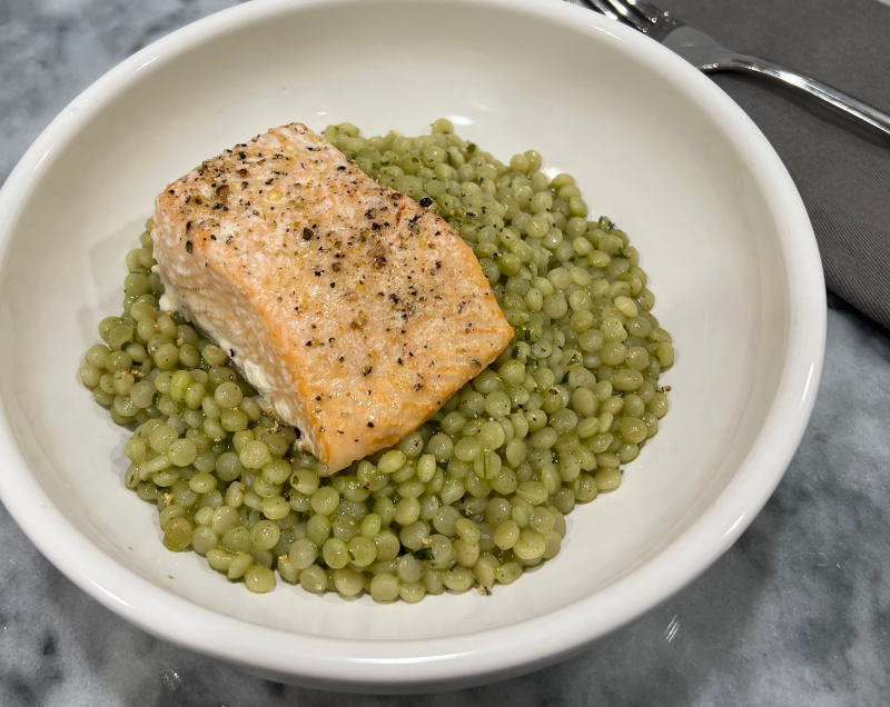salmon with basil herb couscous