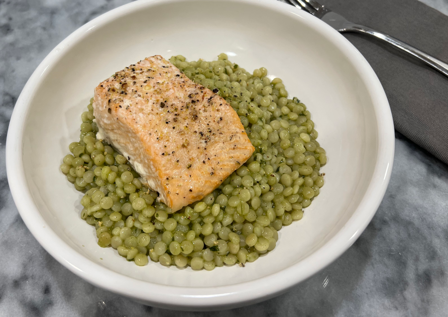 salmon with basil herb couscous